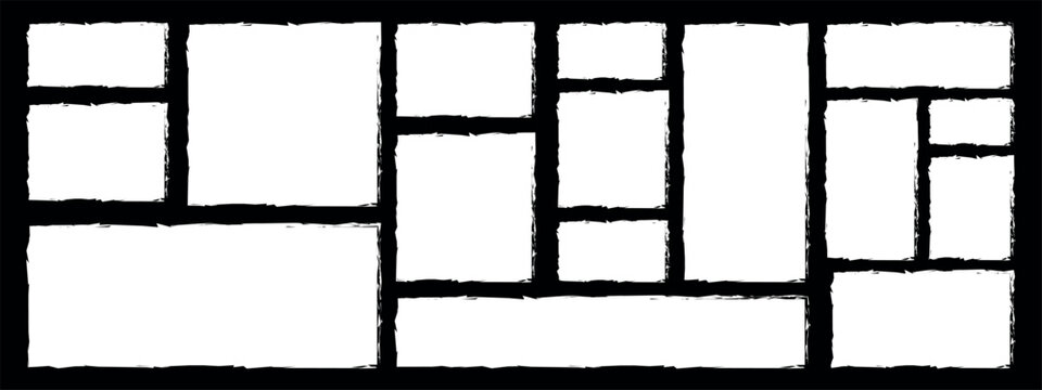 White grungy brush and frame  on black background. Grunge torn square highlights, overlays collection. grungy brush strokes. Grunge border dialog text box. eps 10