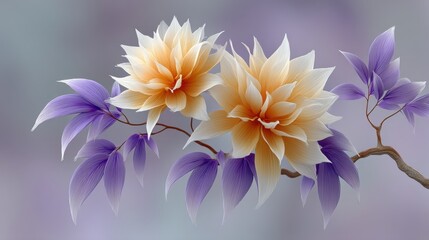 Captivating Digital Art: An Abstract Interpretation of a Branch Adorned with Delicate Flowers in Soft Pastel Tones