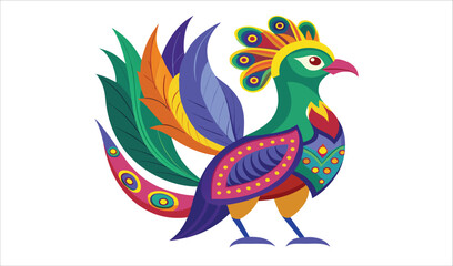 Obraz premium Vibrant colorful bird illustration folk art style