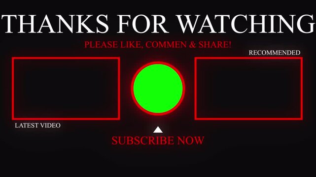Video Outro Screen with Green Screen Circle, Red Boxes, and Subscribe Prompt on Black Background
