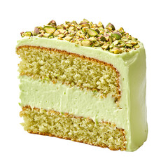 Layered Pistachio Cake with Green Frosting and Chopped Nuts