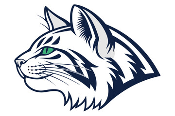 illustration shows a white cat's face from the side with green eyes