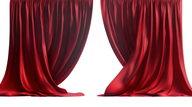 Title: Elegant Red Curtain Drapery Isolated on Clean White Background for Interior Design and Decoration Concepts