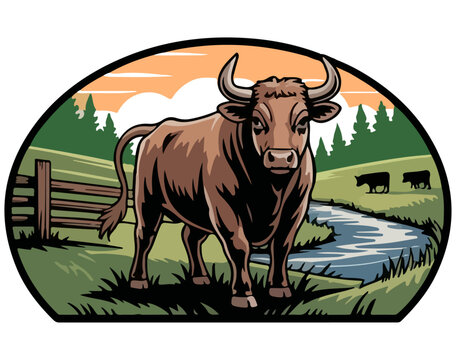 A cow in green nuture logo minimalist illustration graphic design.