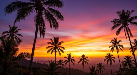 Silhouette of Palm Trees at Vibrant Sunset
