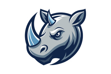 Angry rhino head shows determination with gray and blue shades on a white background