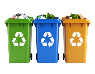 Recycling bins for waste management and environmental sustainability. Transparent background