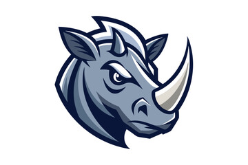 Powerful gray rhino head shows determination in the mascot profile view, isolated clearly
