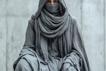 Naklejka premium A woman in a veil sitting on a bench.