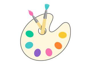 A vibrant and colorful artist paint palette with a brush, with bright hues, perfect for back to school and artistic designs