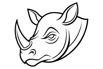Bold outline depicts a severe rhino's head, showcasing its prominent horn and distinctive features