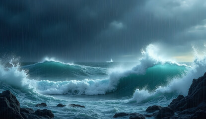 Stormy Ocean with Rough Waves