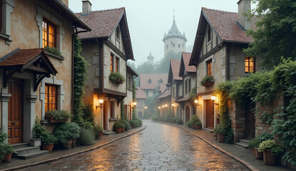 Rainy Morning in Cozy Village 
