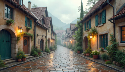 Rainy Morning in Cozy Village 