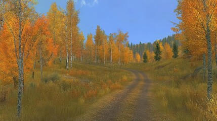 Fototapeta premium Autumn Road Through Golden Forest