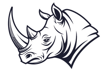 Detailed monochrome rhinoceros head showcases the unique anatomy of the majestic wild animal