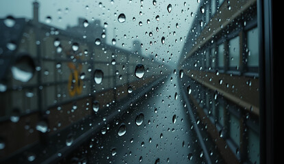 Rain Drops on Window Glass with Blurred View Outside