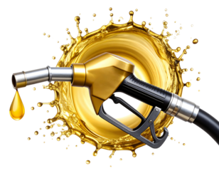 Top View of Gasoline Splash Forming Circular Ripple from Nozzle Tip, Transparent Background