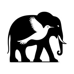 Obraz premium Dove of peace on elephant silhouette graphic
