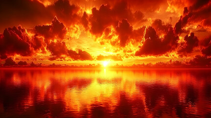 Fiery sunset over calm water