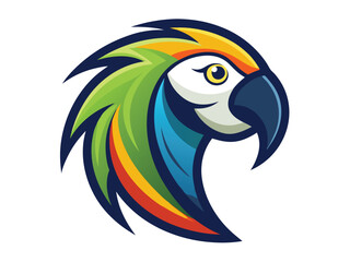 Striking macaw head showcases vibrant feathers, detailed eye, and bold stylized outline beautifully