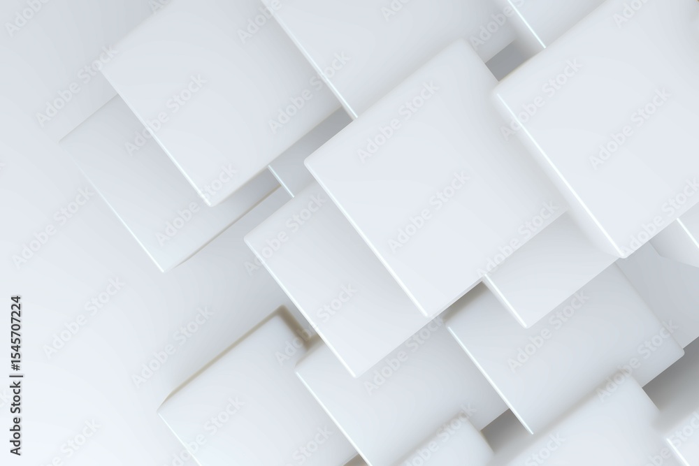 Poster overlapping white square panels are creating stepped abstract structure in 3d render