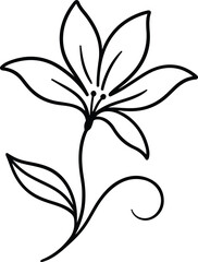 Black and white lily of the valley floral vector design with scroll ornament