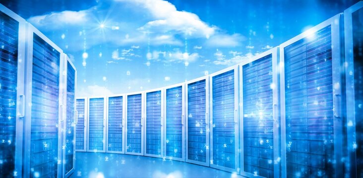 Naklejki Digital composite of blue network server