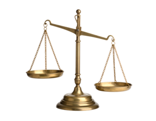 Brass balance scale with two pans. Transparent background