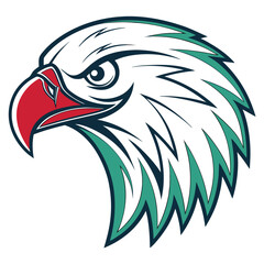 Bald eagle head presents a sharp, focused gaze with a modern teal accent outline