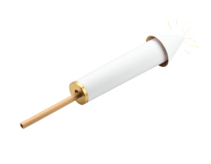 White rocket with golden accents and sparks emitting from the tip. Transparent background