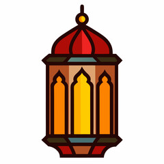 Decorative oriental lantern with bright stained glass windows in traditional Middle Eastern style with ornate metalwork, isolated on a white background