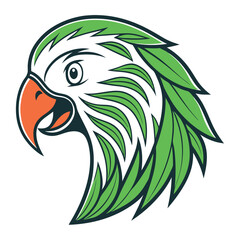 Artistic parrot profile with green feather detail showcases the bird's beauty and color