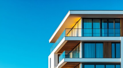 Modern Apartment Building Facade, Glass Balconies, Blue Sky, Architecture, Apartment, Condo