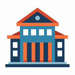 School building icon in flat style. College education vector illustration on white background. Bank, government business concept.