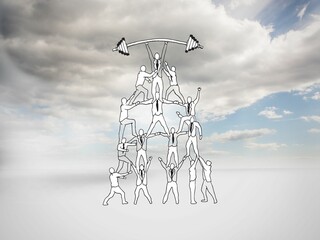 Teamwork graphic on blue sky