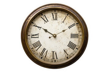 Antique clock face with roman numerals, vintage timepiece illustration, old fashioned clock design, isolated on transparent background