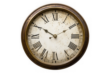 Antique clock face with roman numerals, vintage timepiece illustration, old fashioned clock design, isolated on transparent background