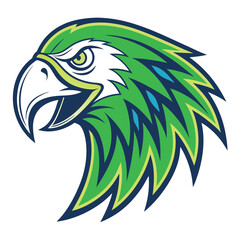 Vibrant green parrot profile shows sharp features and bold navy outline on a white background