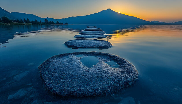 Lake pathway sunrise mountains