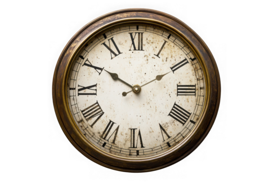 Antique clock face with roman numerals, vintage timepiece illustration, old fashioned clock design, isolated on transparent background - Powered by Adobe