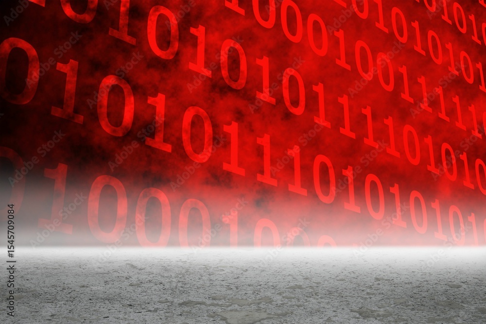 Poster digitally generated red binary code graphic