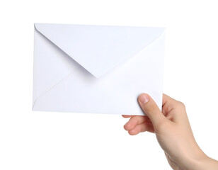 Fototapeta premium Hand holding a white envelope. Transparent background
