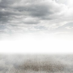 Flat concrete plain is stretching toward horizon under overcast sky in flat design