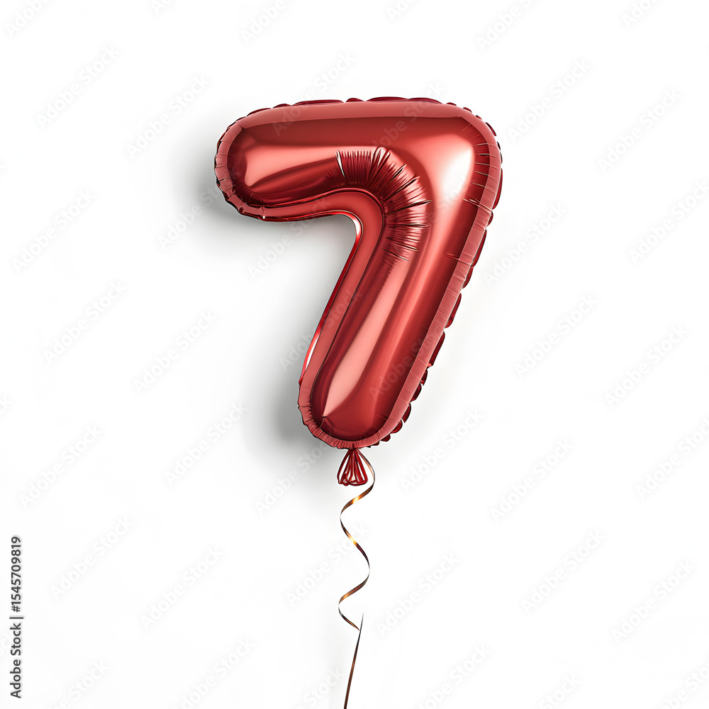 Fototapete a balloon shaped like the number 7,glossy red metallic finish with realistic reflections and smooth 