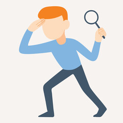 Simple Flat Character Searching with Magnifying Glass Illustration Graphic Asset