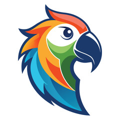 Artistic portrait exhibits bright vibrant feathers on the macaw parrot head profile