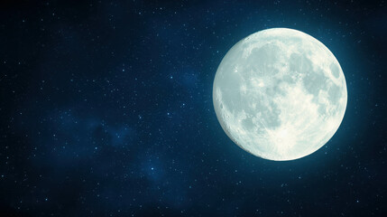 Fototapeta premium Majestic Full Moon Illuminating Night Sky with Stars and Dark Blue Clouds in a Tranquil Atmospheric Scene for Nature Lovers and Photographers