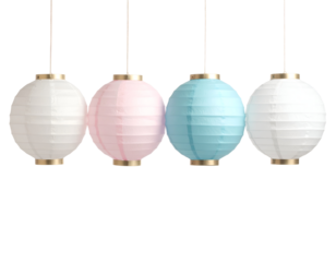 hanging paper lanterns in pastel colors with metal accents