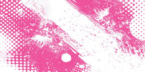 With pink paint splatters and scratched elements against a white background  abstract expressionism painting illustration